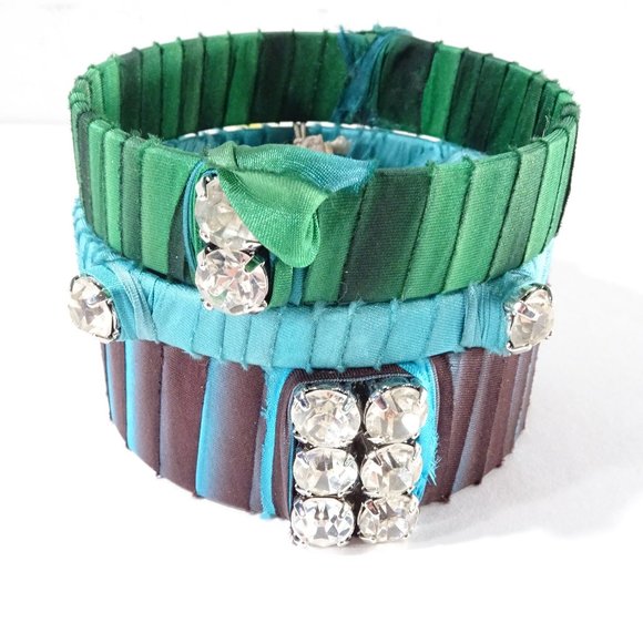 Lee Angel Green Blue Brown Wrapped Crystal Bangle Set of 3 NWT 450 - Picture 1 of 9